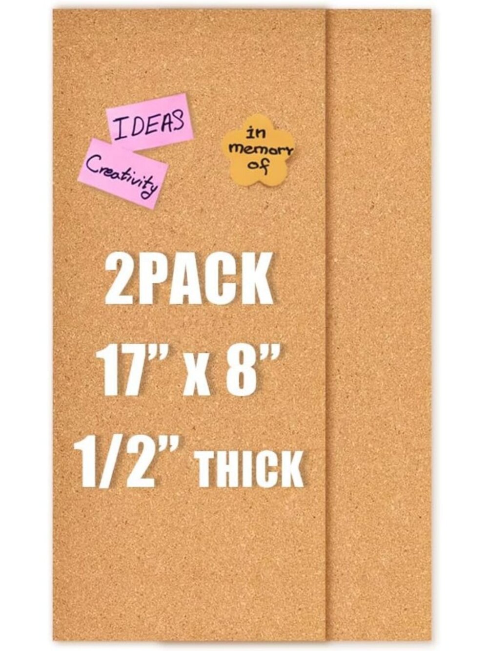 Self-Adhesive Cork Board Tiles 17x8, 1/2" Thick Wall Decor for Home & Office